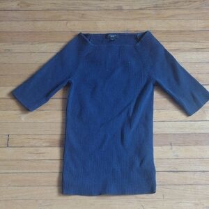 Ann Taylor Navy Off-the-Shoulder Ribbed Sweater